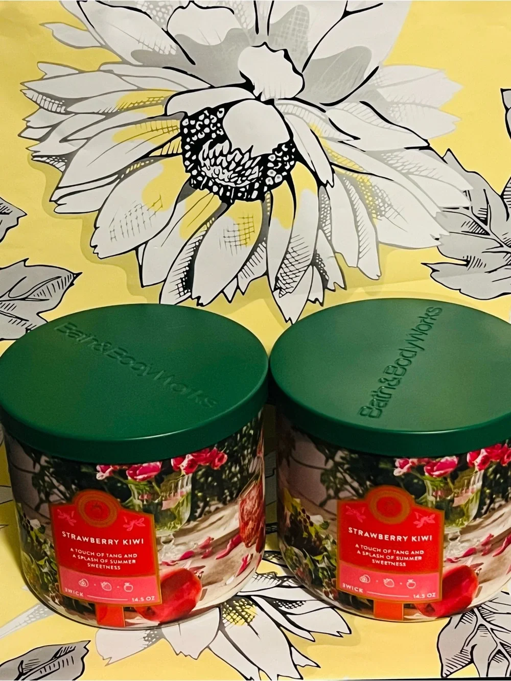 2 Bath & Body Works Strawberry Kiwi 3-Wick Candle